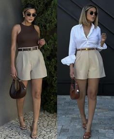 Beige Shorts Outfit, White Shorts Outfit, Classy Wardrobe, Outfits Styling, Elegant Outfit Classy, Oufits Casual, Beige Shorts, Effortlessly Chic Outfits, Classy Casual Outfits