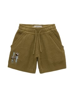 Olive knit shorts with embroidered art work Casual Knit Shorts, Casual Embroidered Shorts With Relaxed Fit, Casual Embroidered Relaxed Fit Shorts, Short Knit Bottoms For Spring, Spring Knit Shorts, Knit Shorts For Loungewear, Casual Knit Shorts For Spring, Casual Cotton Embroidered Shorts, Casual Embroidered Cotton Shorts