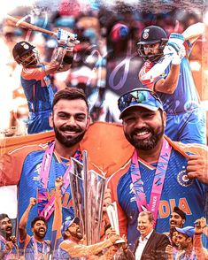 two men are holding trophies and posing for the camera with their arms around each other