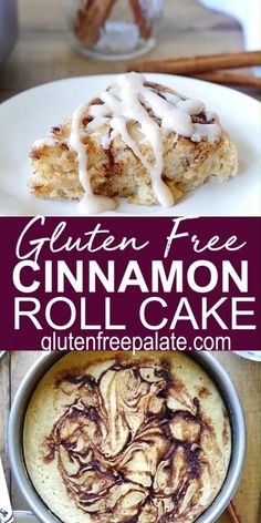 gluten - free cinnamon roll cake with chocolate icing on top and in the middle