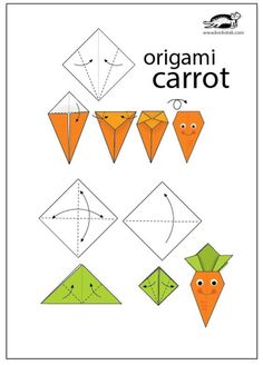 the origami carrot is cut into four different shapes