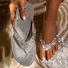 Category:Flip-Flops,Slippers; Upper Materials:PU; Embellishment:Rhinestone; Season:Summer; Heel Type:Flat Heel; Gender:Women's; Toe Shape:Open Toe; Style:Casual; Heel Height(inch):<1; Outsole Materials:Rubber; Occasion:Daily; Closure Type:Loafer; Pattern:Solid Color; Listing Date:06/05/2023; Production mode:External procurement; 2024 Trends:Comfort Shoes,Flip-Flops,Plus Size; Foot Length:; Foot Width:; SizeChart1_ID:2:184043; Size chart date source:Provided by Supplier. Casual Summer Flats, Sequin Flats, Special Occasion Shoes, Glitter Flats, Rhinestone Flats, Summer Heels, Summer Flip Flops, Womens Fashion Casual Summer, Summer Slippers