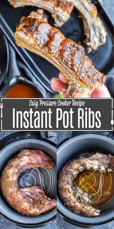 the instant pot ribs are ready to be cooked in the oven and put into their pans