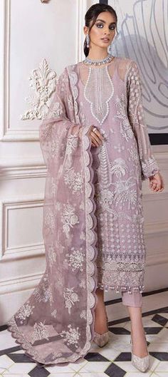 Pink and Majenta color Salwar Kameez in Organza Silk fabric with Embroidered, Zari work Cultural Wear, Asian Designers, Raw Silk Fabric, Embroidered Chiffon, Embroidered Organza, Utsav Fashion, Silk Trousers, Organza Dupatta, Chiffon Shirt