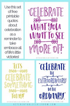 four different hand lettering styles with the words celebrate what you want to see more off