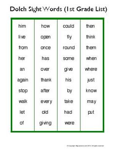 an english worksheet with the words dolch sight words 1st grade