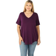 Size Type: Regular Women's & Plus Sizes - Runs true to size (Relaxed Fit) Style: Regular Women's and Plus size Luxe Rayon Short Sleeve V-Neck Hi-Low Hem Longline T Shirt Top (Good Quality Rayon). Feature: super soft and comfortable fabric. It's stretchy and breathable,comfy to wear. Zenana's Drop sholder raw edge top gives easy to pair with jeans, biker shorts or demin shorts - LIGHTWEIGHT - Short Sleeve, V-Neck - Good Quality Rayon - Hi-Low Hem Pattern: Solid Material: 93% RAYON 7% SPANDEX OR 9 Solid Color Short Sleeve V-neck Top For Fall, Fall V-neck Short Sleeve Top In Solid Color, Casual Short Sleeve V-neck Top For Fall, Casual Purple V-neck Top, Demin Shorts, Lightweight Shorts, Casual Tee, Fit Style, Biker Shorts