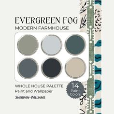 the evergreen fog modern farmhouse house paint and wallpaper is available in four different colors