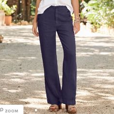 Nwt 100% Linen Navy Blue Zip Fly Side Button Detail Pockets Wide Leg Size 8 Petite These Still Seem Long To Me. Measurements Coming Casual Full Length Pants With Buttons, Casual Full Length Buttoned Pants, Casual Full Length Bottoms With Buttons, Casual Fitted Pants With Buttons, Fitted Casual Pants With Buttons, Casual Linen Pants With Button Closure, Blue Full-length Bottoms With Button Closure, Casual Wide Leg Pants With Button Closure, Full Length, Casual Fitted Wide Leg Pants With Button Closure