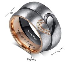 two tone gold and silver wedding ring with heart engraving on the side, free engraving inside