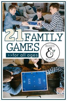 family games for all ages with the title text overlaying two pictures and an image of