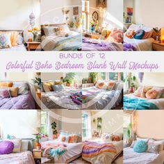 a collage of colorful bedding and blankets