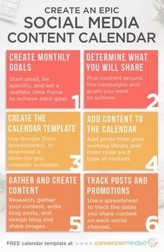 a calendar with the steps to create an epic social media content calendar