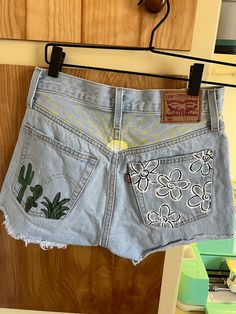 Hand painted Levi's 501 shorts  -size 25  -created with durable paint that can be washed with hot or cold water. 501 Shorts, Levi’s 501, Levi's 501, Levis 501, Short Outfits, Levi's, Cold Water, Hand Painted, Womens Shorts