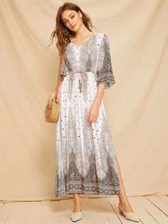 Summer is the time to go for vacations. Revamp your vacation wardrobe with this Paisley V-neck Split Side Belted Dress from Shein. You can use Shein coupon code 'Sayantiq2' to get 10% off. Valid till 30 June 2019. After 30th June 2019 use code 'Sayantiq3' to get 10% off. Discount valid on purchases of Rs. 2000 and above. Split Dress, Shein Style, Women Dresses, V Neck Dress, Dress Details, Dress P, Paisley Print