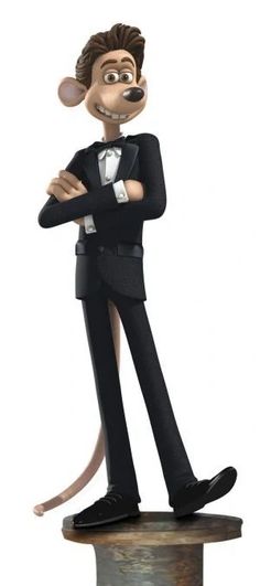 a cartoon rat in a tuxedo standing with his arms crossed