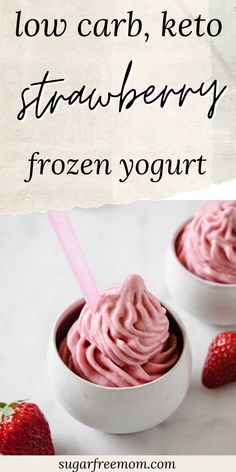 two small bowls filled with strawberry frozen yogurt