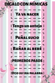 a pink and white striped background with the words diao con mimicas in spanish