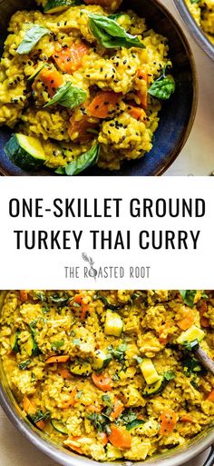 one - skillet ground turkey thai curry is an easy and delicious side dish that's ready in under 30 minutes