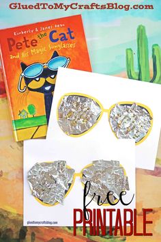 a pair of sunglasses made out of tin foil next to a printable book cover