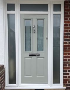 Ludlow 2 Grey Front Door White House, Front Door Sage Green, Painswick Front Door, Light Grey Front Door, Pale Grey Front Door, Agate Grey Front Door, Sage Front Door, Front Door Ideas Uk, Composite Doors