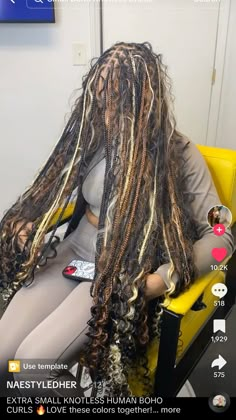 Half And Half Knotless Braids Color, Brown And White Knotless Braids, Hair Inspo Color Braids, Blonde And Brown Hair Color Braids, Long Boho Braids With Color, Black Brown And Blonde Knotless Braids, Soft Loc Colors, Peek A Boo Boho Braids, Invisible Locs Blonde