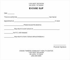 a receipt form for an excuse slip is shown in this image, it shows the