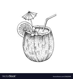 a drawing of a drink in a glass with an umbrella