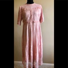 Nwot Never Worn, Blush Lace Dress. Very Pretty Just Needs A Little Steaming, Would Look Great With Heels Or Cowgirl Boots Size Xl But Fits Like A Med, I Would Say An 8-10 Would Fit It Best. Still In All Original Packaging, Just Removed For Photos. Pink Short Sleeve Maxi Dress With Lace Trim, Pink Lace Midi Dress With Short Sleeves, Blush Lace Dress, Blush Dress, Blush Dresses, Cowgirl Boots, Looks Great, Lace Dress, Pink Ladies