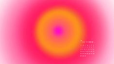 a calendar with an orange and pink circle in the center on a white background that appears to be blurry