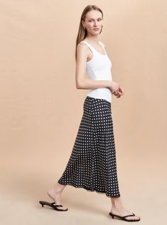 Bianca Skirt | La Ligne NYC Polka Dot Lined Summer Skirt, Black A-line Maxi Skirt For Summer, Black And White Gingham Skirt, Polka Dot Skirt Outfit, Dot Skirt Outfit, Polka Dot Mini Skirt With Lining, Black And White Polka Dot Skirt, Summer Somewhere, White Polka Dot Skirt