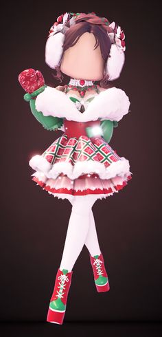 a paper doll is dressed in red and white with snowflakes on her head