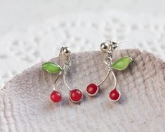 "Tiny earrings will remind you about summer and fresh fruits. *Size: 2.5 cm / 1\" *Please give an allowance for slight difference in size, shape and tint since each piece is individually handmade. *Each purchase comes carefully packaged. *Please note that real colors may slightly differ from their appearance on your display." Summer Gift Cherry Earrings, Nickel Free Cherry Earrings For Gift, Nickel Free Cherry Colored Earrings For Gift, Nickel-free Cherry Colored Earrings For Gift, Handmade Cherry Cute Earrings, Handmade Cute Cherry Earrings, Princess Photo, Tiny Earrings, Fresh Fruits