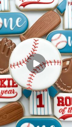 decorated cookies with baseball and mitts on them