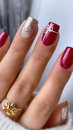 Xmas Nail Designs, Christmas Gel, Winter Nails Acrylic, Nails Easy, Her Nails