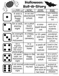 halloween roll - a - story game with black and white images