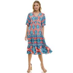 Make a bold statement in this stunning Women's Figueroa & Flower Printed V-Neck Puff Sleeve Midi Dress. Click on this WOMEN'S GUIDE to find the perfect fit and more! Make a bold statement in this stunning Women's Figueroa & Flower Printed V-Neck Puff Sleeve Midi Dress. Click on this WOMEN'S GUIDE to find the perfect fit and more! FEATURES Empire-waistband silhouette Linen challis construction Flounce hem Puffed short sleeves Partially lined V-neckFIT & SIZING Loose fitting 45 3/4-in. length from Red Floral Print V-neck Dress For Summer, Vibrant Print V-neck Blue Midi Dress, Vibrant Print Blue V-neck Midi Dress, Blue V-neck Midi Dress With Vibrant Print, Red V-neck Midi Dress With Vibrant Print, Puff Sleeve Midi Dress, Sleeve Midi Dress, Flower Prints, Midi Length