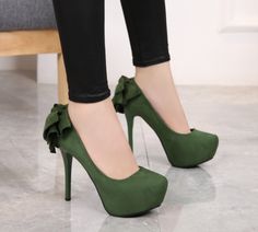 Round head high heel waterproof platform suede high heel women's shoes bow shoes from Mileg Stilletos Heels, Green Heels, Suede High Heels, Roman Fashion, Hot Heels, Crystal Shoes, Bow Shoes, Fashion High Heels, Heels Sandals