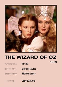 the wizard of oz poster with two women in costume and one is holding a dog