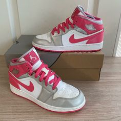 Rare Find Preowned In Good Condition No Box Item Will Show Minimal Signs Of Wear Worn A Handful Of Times Bottoms Are Pictured Please View All Photos No Cancellation After Purchase Jordan 1 Pink Quartz, Air Jordan Washed Pink, Air Jordan 5 Regal Pink, Mid Digital Pink Jordan, Pink Mid-top Jordan Shoes For Streetwear, Nike Air Jordan 1 Mid, Nike Air Jordan 1, Pink Sneakers, Kids Jordans