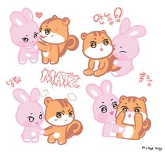 some cute little animals with different expressions on them