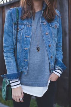 emeraldcitydreams Jean Jacket Outfits, Layering Outfits, Denim Jackets, Looks Style, Fall Looks, Fall Winter Outfits, Outfits Casuales, Primavera Estate