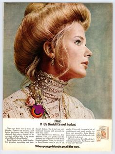 1970 PRETTY WOMAN CLAIROL BORN BLONDE Vintage 8"X11" Magazine Ad 70's M393 | eBay Gibson Girl Hair, Edwardian Hairstyles, Patti Hansen, Beauty Ads, Victorian Hairstyles, Lauren Hutton, How To Lighten Hair, Gibson Girl, Vintage Makeup