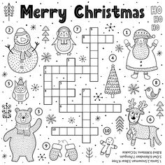 a christmas crossword puzzle with animals and snowflakes