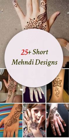 the cover of 25 short mehndi designs with pictures of hands and fingers on them