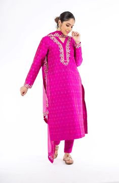 Extra-ordinary Magenta Color Handloom Ikkat and Raw Silk Salwar Kameez – Panache Haute Couture Eid Gota Work Churidar, Festive Long Sleeve Unstitched Suit With Gota Work, Designer Wear Unstitched Suit With Gota Work, Semi-stitched Art Silk Churidar, Pink Straight Kurta Salwar Kameez For Traditional Ceremonies, Unstitched Kurta For Traditional Ceremonies, Festive Straight Kurta Palazzo Set For Traditional Ceremonies, Festive Unstitched Traditional Wear, Transitional Traditional Wear With Zari Work