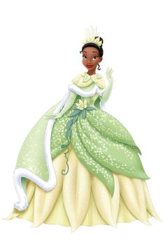 the princess and the frog figurine is wearing a green dress