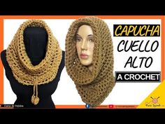 two mannequins wearing head scarves made from crochet, with the caption capucha cueello alto