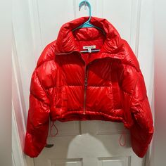 New Xs, Red, Cropped, Puff Jacket. Never Worn, No Tags. Red Puffer Jacket With Pockets For Cold Weather, Red Puffer Outerwear For Cold Weather, Red Puffer Outerwear, Red Puffer Jacket For Fall, Red Puffer Outerwear For Fall, Red Fall Puffer Jacket, Casual Red Puffer Outerwear, Casual Red Puffer Jacket For Cold Weather, Red Long Sleeve Puffer Outerwear