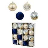 christmas ornaments are arranged in an open box